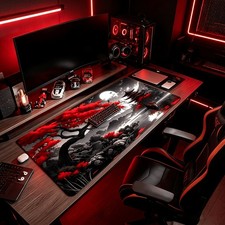 Extra Large Japanese Red Maple Temple Gaming Mouse Pad, Black White Moonlit Sc picture