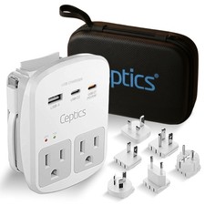 Ceptics 35W Universal Travel Adapter Kit - 2 USA sockets, USB-A, USBC, 1x PD 35W picture