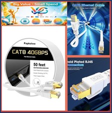 Cat8 Ethernet Cable 50ft 40Gbps 2000MHz Flat RJ45 Shielded LAN High Speed White picture