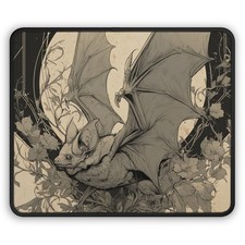 Gothic Bat Illustration Gaming Mouse Pad | Vintage Monochrome Art picture