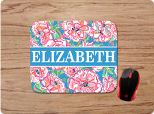 LILLY INSPIRED BLUE FLORAL PRINT PERSONALIZED NAME MOUSE PAD HOME OFFICE GIFT picture