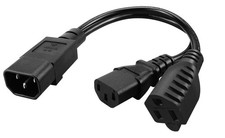 IEC 320 C14 To C13+515R Y Split Power Adapter Cord Male Female 0.32M/1FT picture