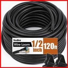 120 FT 1/2 Inch Split Wire Loom Tubing Wire Conduit Black picture