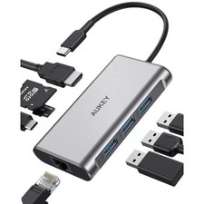 Aukey 8-in-1 USB C Hub 4K HDMI Gigabit Ethernet USB 3.0 PD Charger Silver picture
