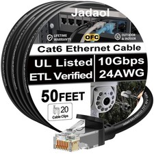 Jadaol [UL Listed] Cat6 Ethernet Cable 50 ft with Clips 10Gbps PoE++, Black picture