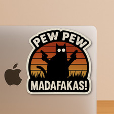 Funny Cat Sticker - Pew Pew Madafakas Meme Decal for Laptops & Tumblers picture