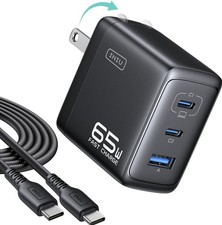 INIU 65W USB C Charger Block, 3-Port GaN Fast C*2+USB A, Black picture
