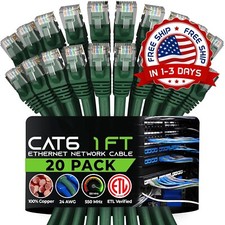 Cable de conexión Cat6, cable de conexión Cat6, cable Cat6, paquete de 20 NEW US picture