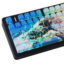131 Keys Sky Blue Wave PBT Keycaps Side Printed Shine Through Cherry MX picture