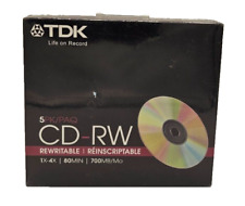 5 Pack TDK CD-RW Rewritable Data CD's 1x-4x 700MB 80 Min Factory Sealed NEW picture