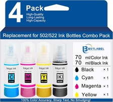 4PK Replacement for Epson 522 High Capacity Ink Refill Bottles ET-2400 ET-2720 picture