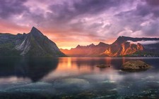 Landscape nature lake sunset mountains clouds sun rays Custom Gaming Mat Desk picture