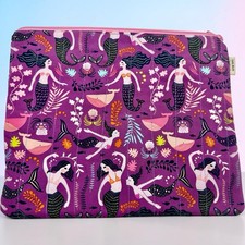 New Handmade Sewn Quilted Cotton Tablet Case Zippered Purple Mermaid  11”x9.5” picture