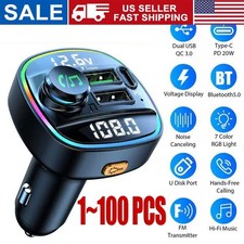 Bluetooth 5.0 Car Wireless FM Transmitter Adapter USB PD Charger AUX Hands LOT picture
