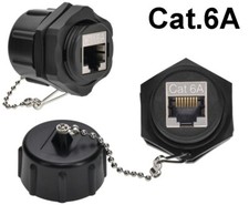 Cat6A RJ45 Shielded Ethernet Industrial Panel Mount Bulkhead Coupler w/ Dust Cap picture