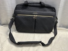 Bagsmart Quilted 17” Laptop Bag Briefcase Messenger Shoulder Bag Gold Zip Black picture