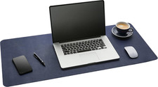 Leather Desk Mat 36x17 Navy Blue Office Writing Pad Computer Desk Cover Non-Slip picture
