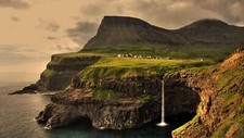 Landscape cliff waterfall sea village nature faroe Custom Gaming Mat Desk picture