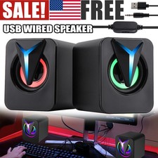 2 PCS RGB Lights Mini Computer Speakers Dual 3W Bluetooth Stereo Bass USB 3.5mm picture