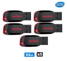 SanDisk Cruzer Blade 64GB USB 2.0 Flash Drive Thumb Drive Pen Drive (5 Pack) picture