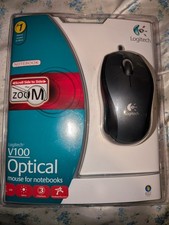 Logitech V100 3-Button USB Optical Mouse Tilt Wheel Plus Zoom Black Gray NEW picture