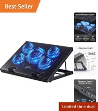 5-Fan Laptop Cooler with Adjustable Height for Optimal Gaming Performance - Blue picture