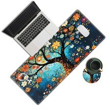 Large Gaming Pad, Floral Tree Desk Pad, Big Extended Keyboard Mat with Stitch... picture