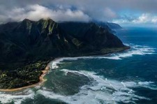 Landscape nature hawaii mountains clouds water aerial Custom Gaming Mat Desk picture