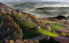Landscape nature mist spring slovenia field cherry trees Custom Gaming Mat Desk picture