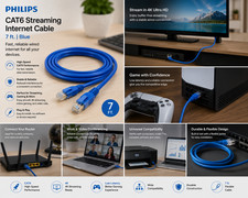 Phillips CAT6 Streaming Internet Cable 7ft Blue picture