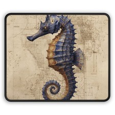 Vintage Blue Seahorse Gaming Mouse Pad | Nautical Ocean Map picture