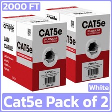 2 Pack Cat5e Ethernet Cable 1000ft Plenum CMP Solid 24AWG UTP Pull Box White picture