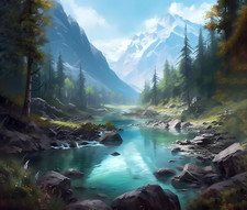 MOUNTAIN STREAM RIVER TREES FOREST RUSTIC NATURE COMPUTER MOUSE PAD 9.25 x 7.75 picture