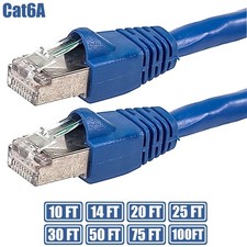 10-100FT Cat6A RJ45 Network Ethernet Shielded Patch Cable Copper 26AWG Blue LOT picture