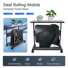2-Tier CPU Holder Cart Under Desk Computer Tower Stand Mobile PC Tower Stand NEW picture