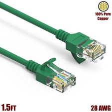 1.5FT Cat6A RJ45 Slim Ethernet LAN Network Cable UTP Gold 28AWG Copper Green picture