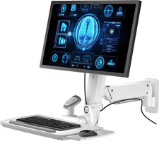 MED02 Medical Wall Mount Workstation with Folding Keyboard Tray | Large Sliding picture