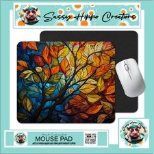 Mouse Pad Autumn Leaves Stained Glass Fall Abstract Anti Slip Back Easy Clean picture