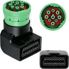 90° Right Angle Type 2 Green 9 Pin J1939 Male to OBD2 16 Pin Female Adapter Fit picture