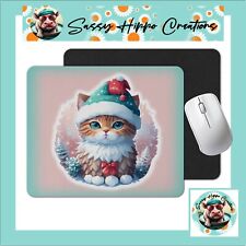 Mouse Pad Cute Cat Kitten Christmas Holidays Anti Slip Back Easy Clean Sublimate picture