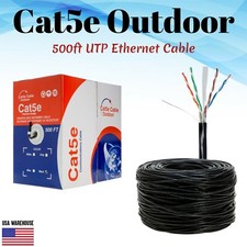 500ft Cat5e Cat5 Outdoor Ethernet Cable UV Rated UTP Solid Direct Burial Black picture