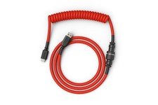 Coiled Red Braided USB C Keyboard Cable - Non Tangle Gaming Cord picture