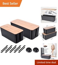 2 Pack Elegant Wooden Style Cable Management Box - ABS Safe Home Organizer picture