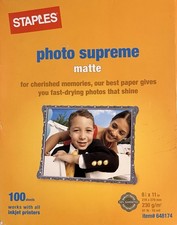 Staples Photo Supreme Matte Paper 8.5x11 100 Sheets #648174 -Sealed Ships Today picture