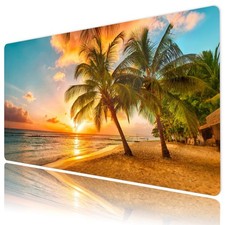 Sunset Landscape Green Palm Leaf Beach Desk Mat for Keyboard and Mouse Desk Pad picture