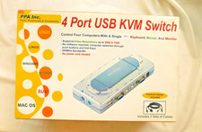 Vintage New 4 Port PS/2 KVM Switch, Kit Includes 2 Sets Of Premium Cables picture