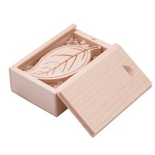 Free Custom Logo USB Flash Drive 128GB Wood Leaf Memory Stick 64GB Wedding Gift picture