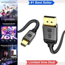 Mini DisplayPort to DisplayPort 2.1 Cable 16K 60Hz 8K 120Hz 4K 240Hz 80Gbps HDR picture