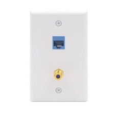 Ethernet Coax Wall Plate 2 Port Cat6 RG6 Jack Outlet Panel picture