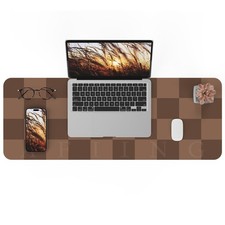 1 PCS Brown 31.5x12 Inch PU Leather Checkered NonSlip Mouse Desk Pad Mat picture